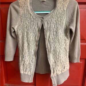 Elegant Lace-Trimmed Gray Sweater